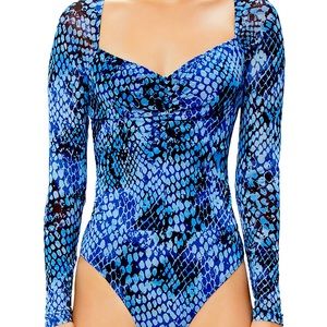AFRM blue python The Romy thong bodysuit sz small